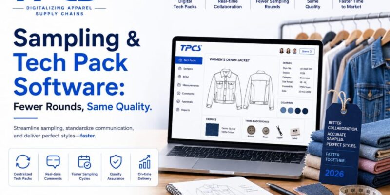 Sampling tech pack software for apparel manufacturing