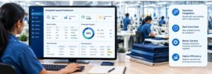 Integrated apparel ERP dashboard connecting SAP and Tally for real-time production tracking, inventory management, and financial reporting