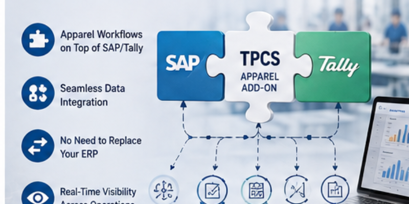 Apparel-specific ERP add-on integrating SAP or Tally with manufacturing workflows