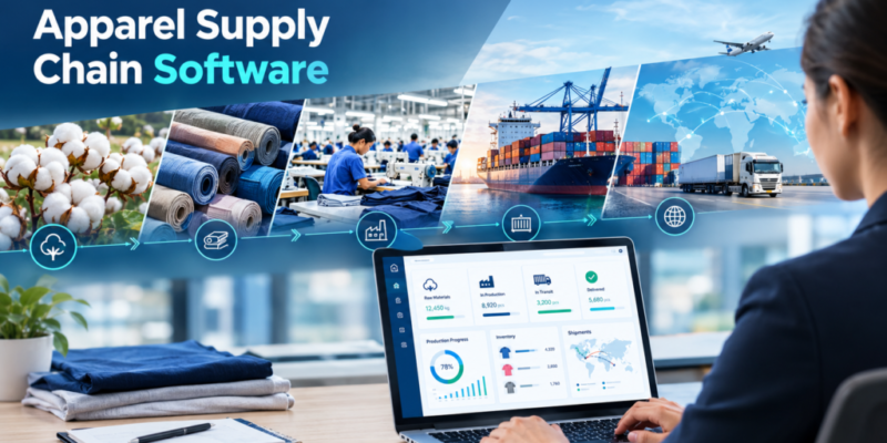 Apparel supply chain software for garment manufacturing, inventory management, production tracking, and global shipment monitoring