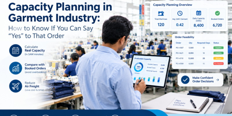 Capacity planning in garment industry using TPCS production planning software to calculate factory capacity and manage order booking