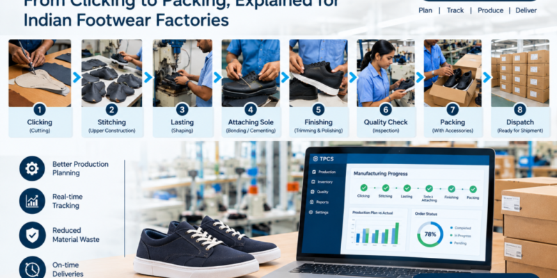 Shoe manufacturing process from clicking to packing using TPCS footwear manufacturing ERP software