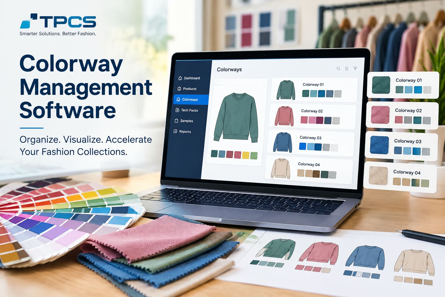 TPCS colorway management software for apparel manufacturers to manage garment colors, fabric shades, and color combinations